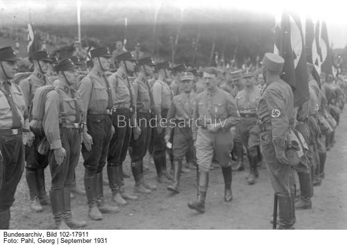 Adolf Hitler reviews SA troops in Gera's Gauparteitag